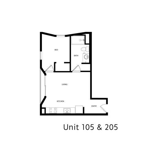 Floor plan for 1 bed, 1 bath, 508 sqft